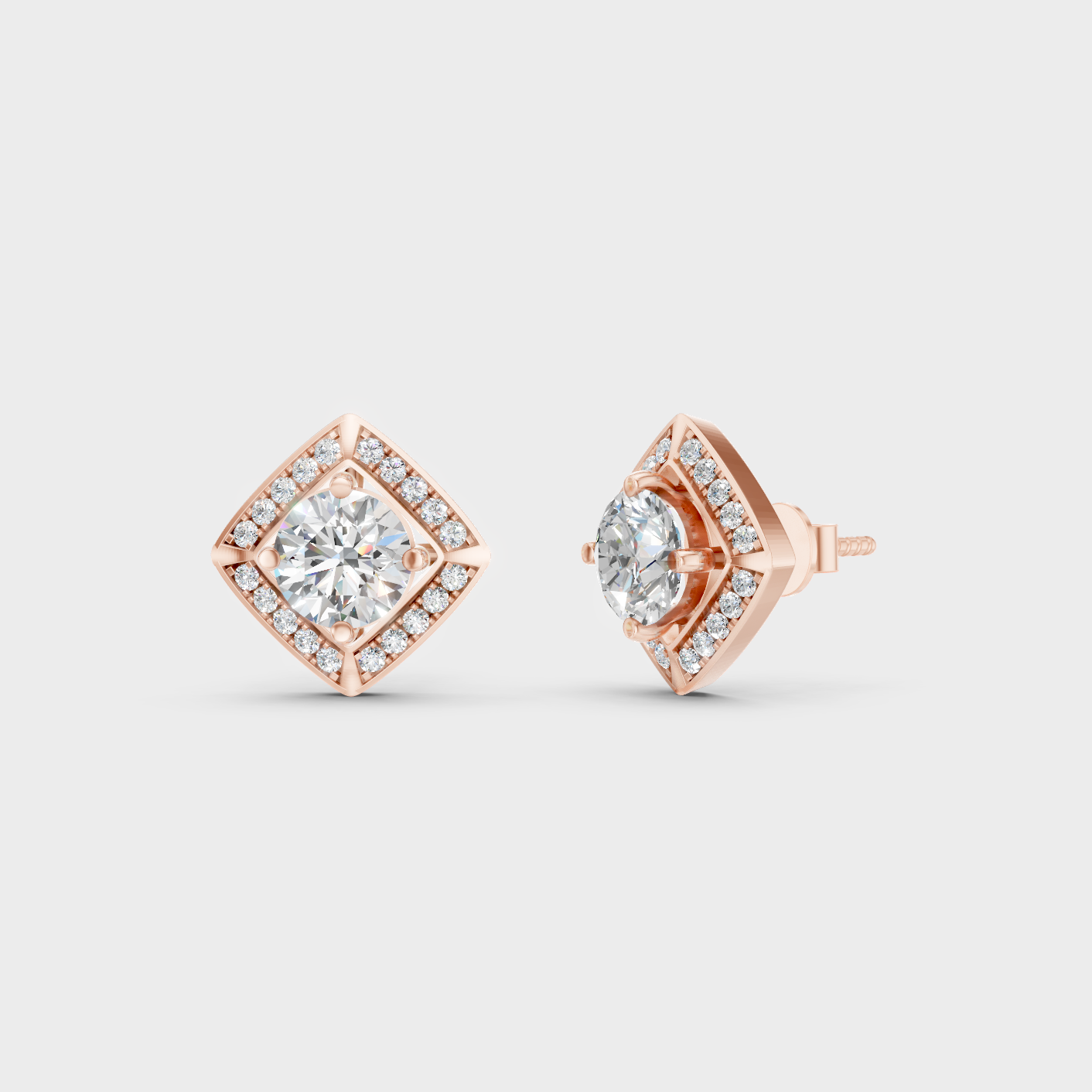 1.49 Ct Each Halo Diamond Stud Earrings Lab Grown In Rose Gold Elegant Design